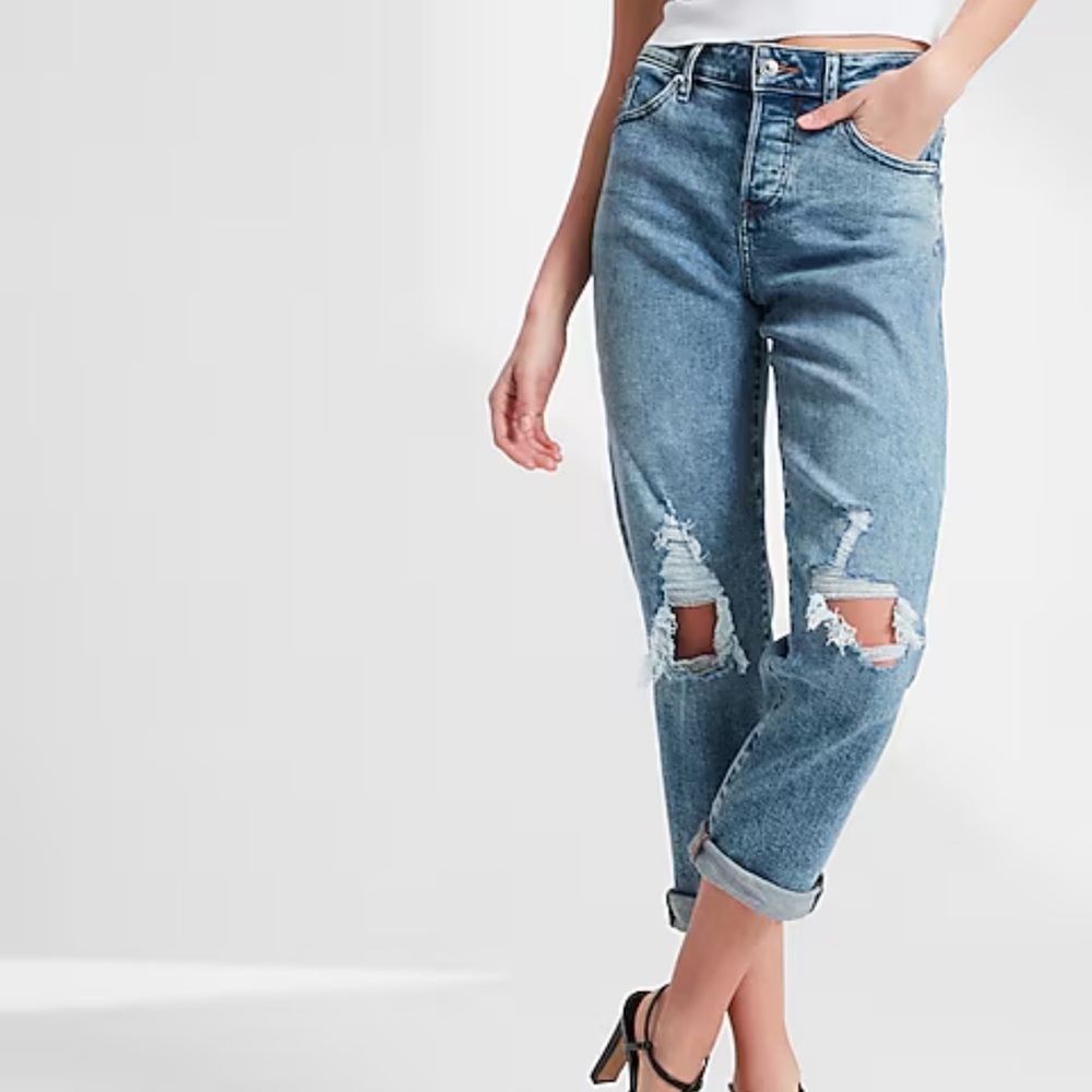 Women's Blue Ripped Boyfriend Jeans